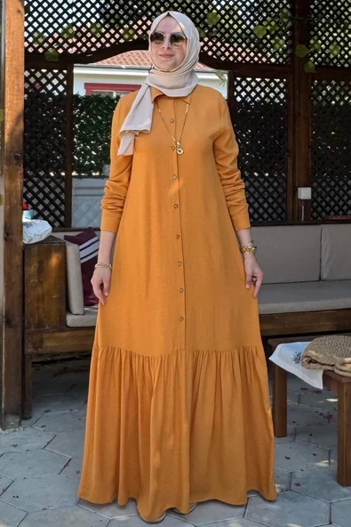 Süreyya Gömlek Elbise Hardal Sarısı - Resim 8