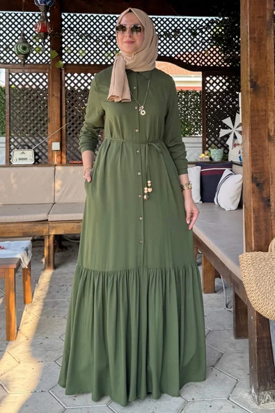 Süreyya Gömlek Elbise Haki - Resim 6