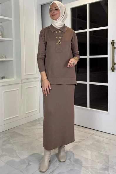 Sare Triko Takım Sütlü Kahve - Resim 5