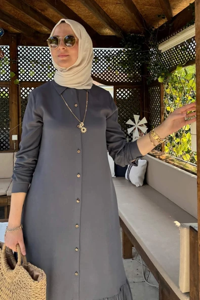 Süreyya Gömlek Elbise Antrasit - Resim 2