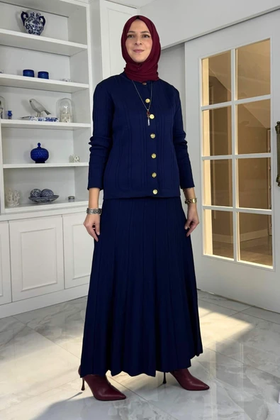 Defne Çelik Örme Triko Takım Lacivert - Resim 5