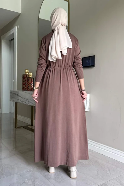 Hazan Triko Elbise Sütlü Kahve - Resim 8