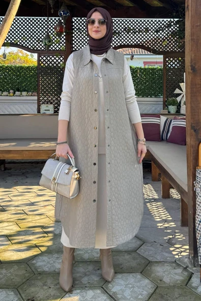 Safir Kapitone Yelek Vizon - Resim 6