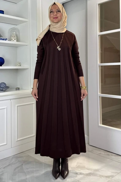 Beyza Fitilli Triko Elbise Acı Kahve ürün görseli 1