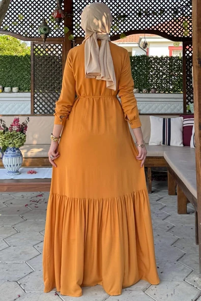 Süreyya Gömlek Elbise Hardal Sarısı - Resim 9