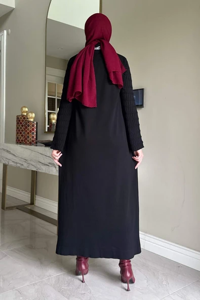 Şölen Fularlı Triko Elbise Siyah - Resim 5