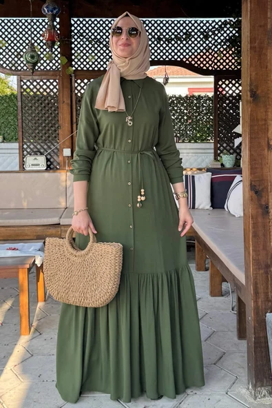 Süreyya Gömlek Elbise Haki - Resim 5