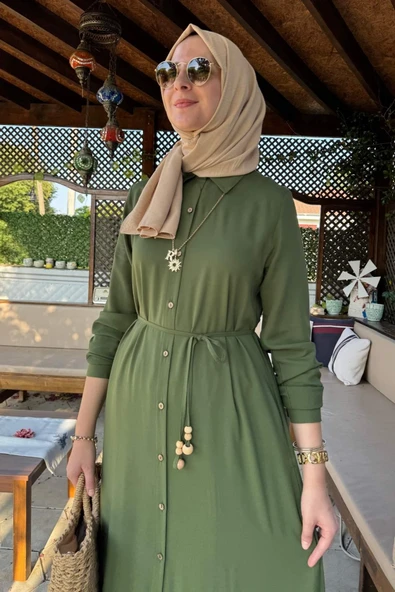 Süreyya Gömlek Elbise Haki - Resim 4