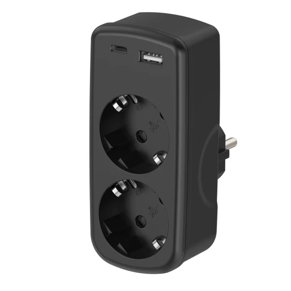 2 Soketli Akım Korumalı Priz | 12W USB + Type-C Hızlı Şarj Destekli Grup Priz ürün görseli 1