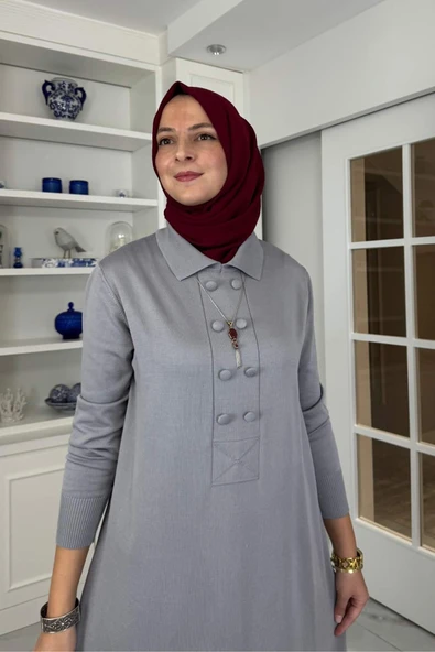 Laçin Triko Elbise Gri - Resim 2