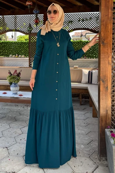 Süreyya Gömlek Elbise Petrol Mavisi - Resim 6