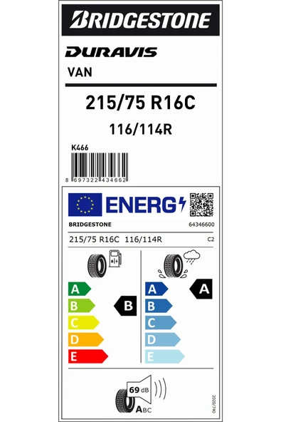 Bridgestone 215/75R16C 116/114R DURAVIS VAN HAFİF TİCARİ YAZ LASTİĞİ (ÜRETİM YILI:2024) ürün görseli 1
