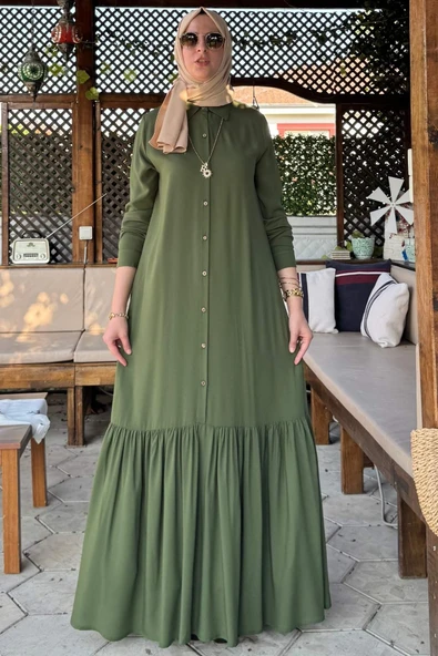 Süreyya Gömlek Elbise Haki - Resim 3