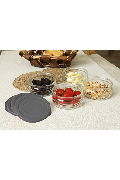 4'lü Premium Kahvaltılık Seti 410 cc Gri Plastik Kapaklı, Cam Saklama Kabı, Hava Geçirmez ürün görseli 1