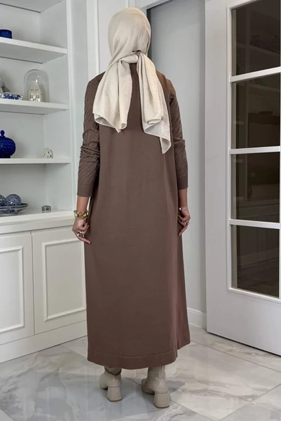 Güneş Triko Elbise Sütlü Kahve - Resim 5