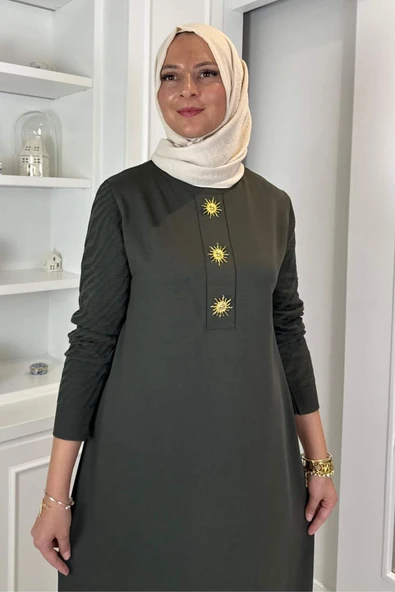 Güneş Triko Elbise Haki - Resim 2