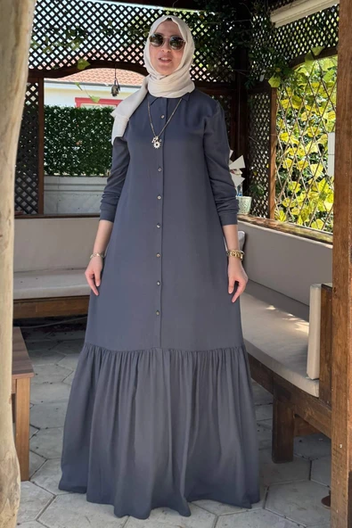 Süreyya Gömlek Elbise Antrasit - Resim 6