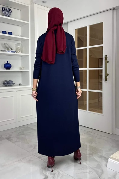 Öykü Çelik Örme Triko Elbise Lacivert - Resim 5