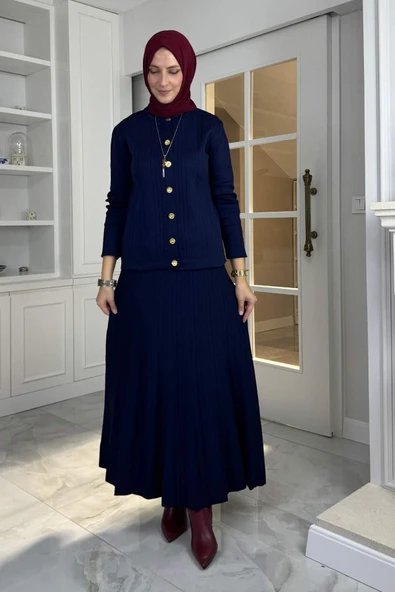 Defne Çelik Örme Triko Takım Lacivert - Resim 3