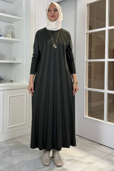 Beyza Fitilli Triko Elbise Haki ürün görseli 1