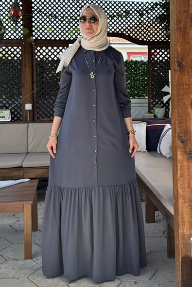 Süreyya Gömlek Elbise Antrasit - Resim 4