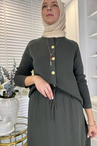 Melis Çelik Örme Triko Takım Haki - Resim 5