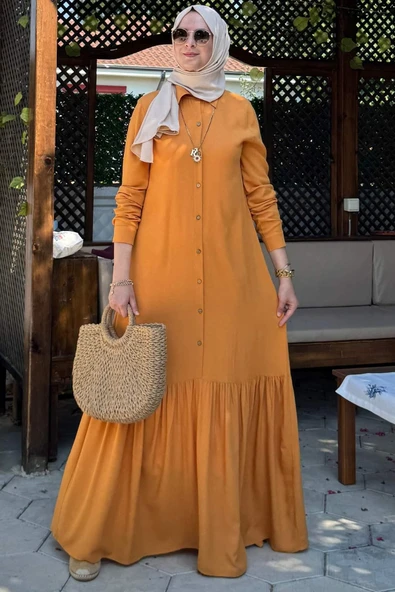 Süreyya Gömlek Elbise Hardal Sarısı - Resim 10