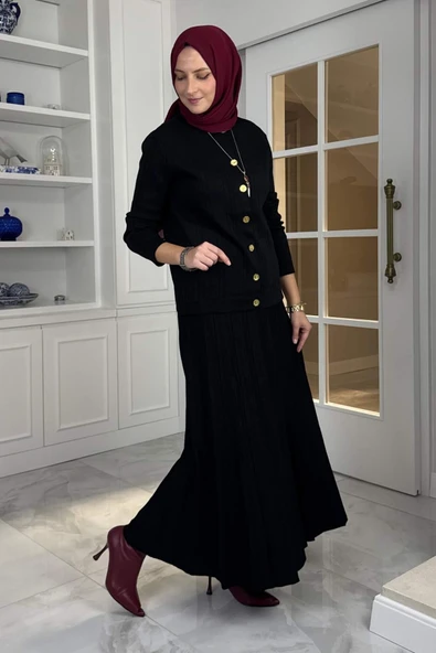 Defne Çelik Örme Triko Takım Siyah - Resim 4