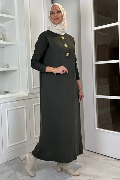 Güneş Triko Elbise Haki - Resim 3