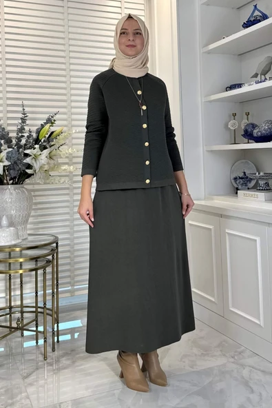 Melis Çelik Örme Triko Takım Haki - Resim 3