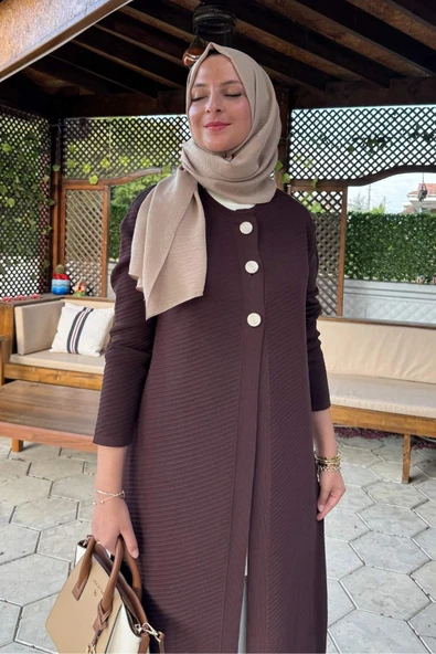 Sinem Çelik Örme Triko Hırka Acı Kahve - Resim 4