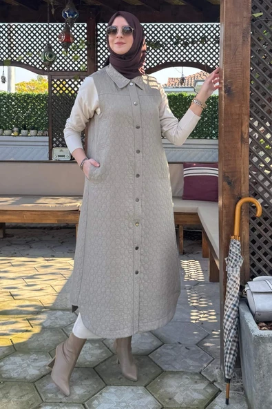 Safir Kapitone Yelek Vizon - Resim 3