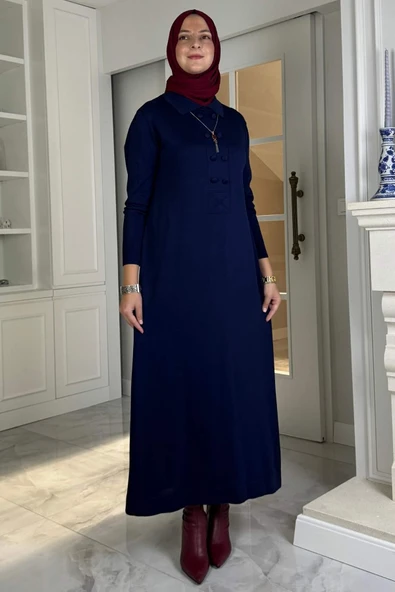 Laçin Triko Elbise Lacivert - Resim 3