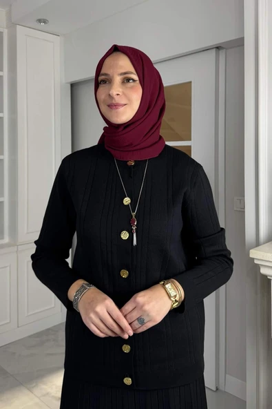 Defne Çelik Örme Triko Takım Siyah - Resim 2