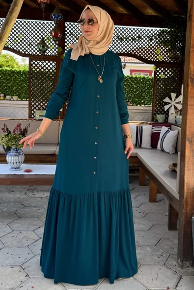 Süreyya Gömlek Elbise Petrol Mavisi - Resim 3