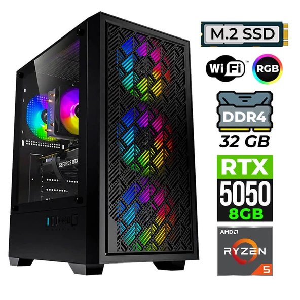 Xaser BladeX20 Ryzen 5 5500 32GB Ram 1TB M.2 NVMe SSD 8GB RTX5050 Oyuncu Tavsiye Sistem ürün görseli 1