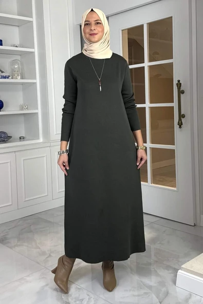 Öykü Çelik Örme Triko Elbise Haki - Resim 6