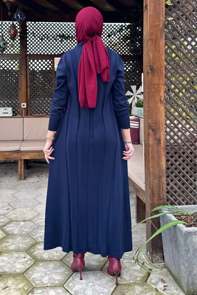 Biricik Kemerli Triko Elbise Lacivert - Resim 5