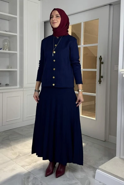 Defne Çelik Örme Triko Takım Lacivert - Resim 4