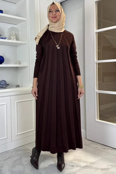 Beyza Fitilli Triko Elbise Acı Kahve - Resim 6