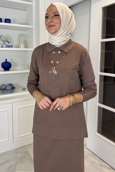 Sare Triko Takım Sütlü Kahve - Resim 2