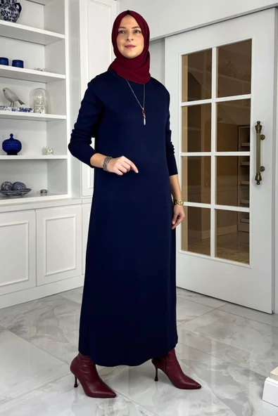 Öykü Çelik Örme Triko Elbise Lacivert - Resim 4