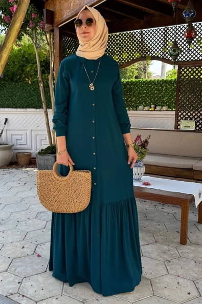 Süreyya Gömlek Elbise Petrol Mavisi - Resim 5