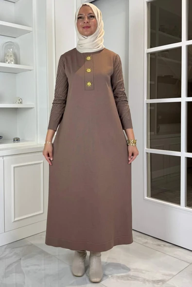 Güneş Triko Elbise Sütlü Kahve - Resim 3