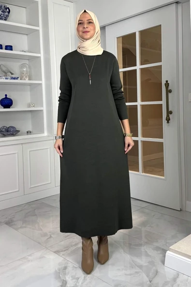Öykü Çelik Örme Triko Elbise Haki - Resim 4
