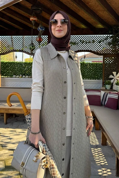 Safir Kapitone Yelek Vizon - Resim 2