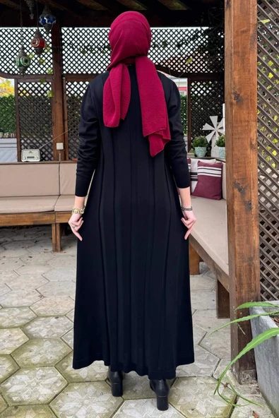 Biricik Kemerli Triko Elbise Siyah - Resim 5