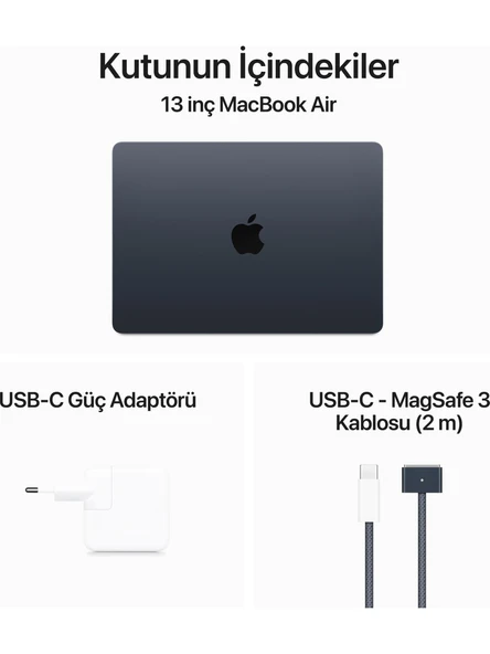 Apple MacBook Air M3 Çip 8GB 256GB SSD macOS 13.6" Taşınabilir Bilgisayar Gece Yarısı MRXV3TU/A TEŞHİR - Resim 6