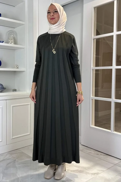 Beyza Fitilli Triko Elbise Haki - Resim 3