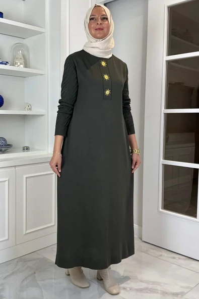 Güneş Triko Elbise Haki - Resim 6